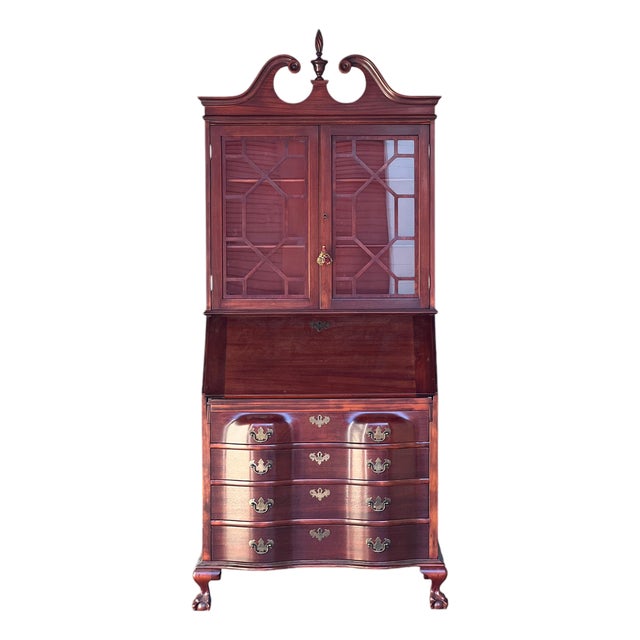 1980s Chippendale Style Mahogany Secretary Desk For Sale