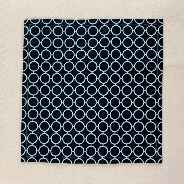 Contemporary Designer Vicki Payne Free Spirit Aqua & Black Circle Geometric Rings Pillow Covers- 17" Pair For Sale - Image 3 of 6