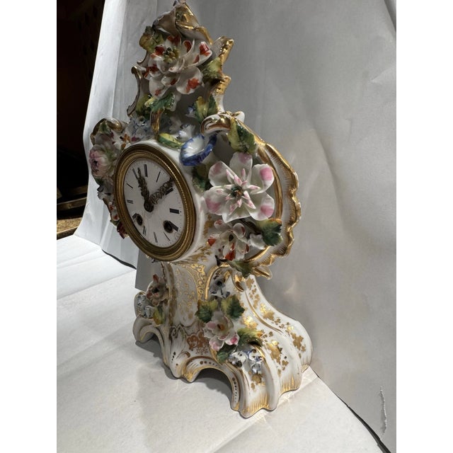 19th Century 19th Century French Meissen Style Floral Porcelain Clock For Sale - Image 5 of 12