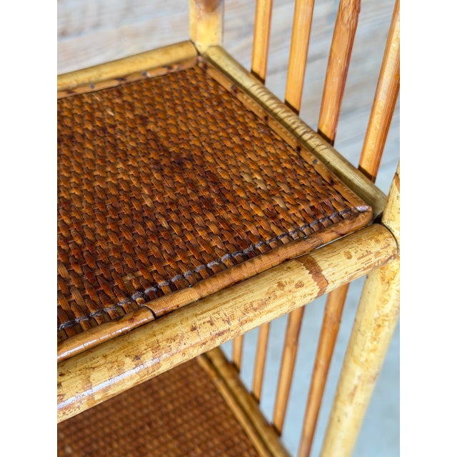 Wood Vintage Tall Rattan and Woven Cane Wall-Mounted Étagère Shelf For Sale - Image 7 of 12