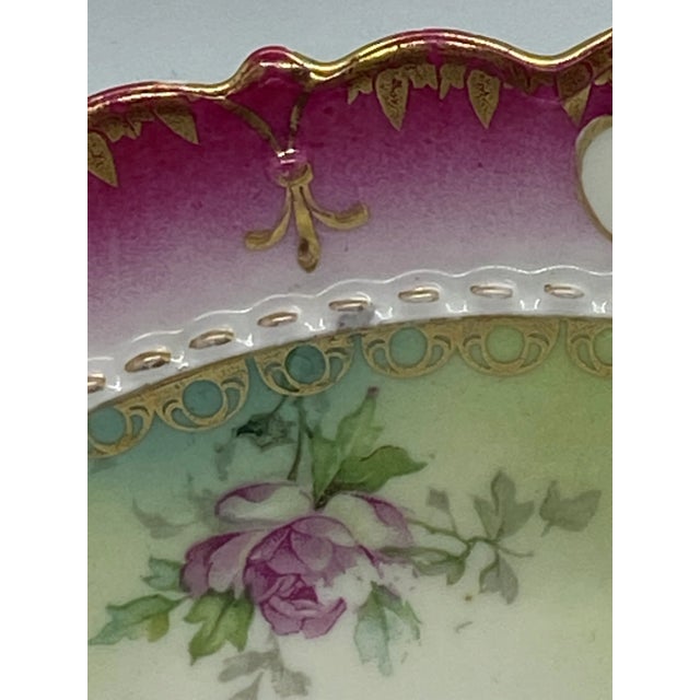 1884-1909 Moritz Zdekauer M Z Austria Pink Roses Design Porcelain Plate For Sale - Image 9 of 13