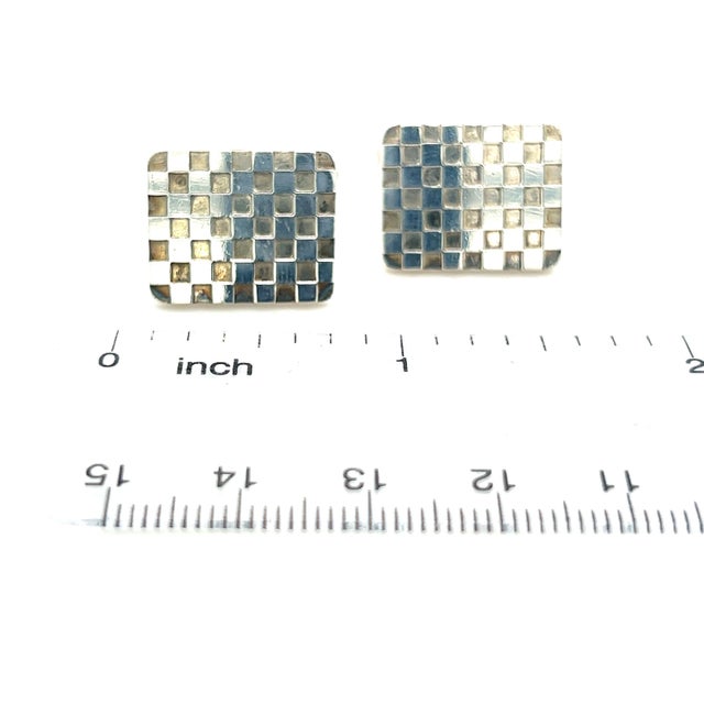 Metal 1990s Pair of Georg Jensen Checkerboard Cufflinks Silver Estate For Sale - Image 7 of 10