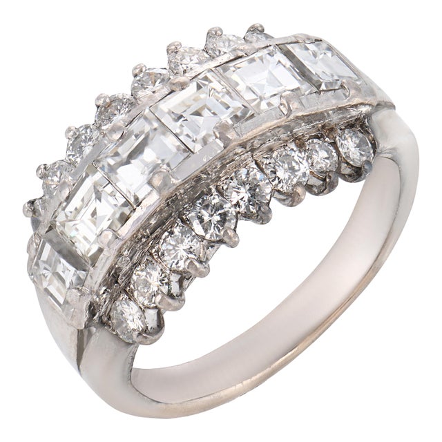 Vintage 1.70 Carat Diamond Low Carat Gold and Silver Ring, Size 4.5 For Sale