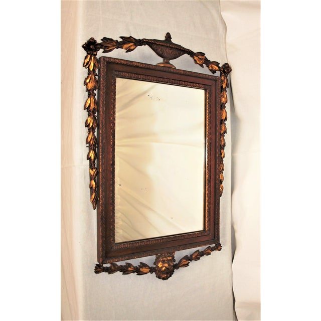 Glass Antique Neo-Classical Wooden Mirror With Gold Gilt Urn Leaves and Lion For Sale - Image 7 of 8