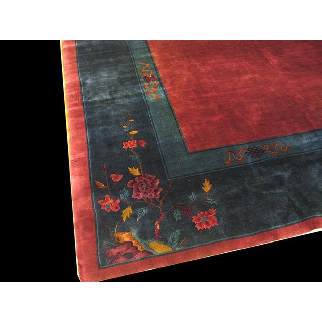 Antique Chinese Art Deco rug with red color Measures: 9'4" x 11'4". Knotted Chinese - Art Deco Antique Room Size Wool...