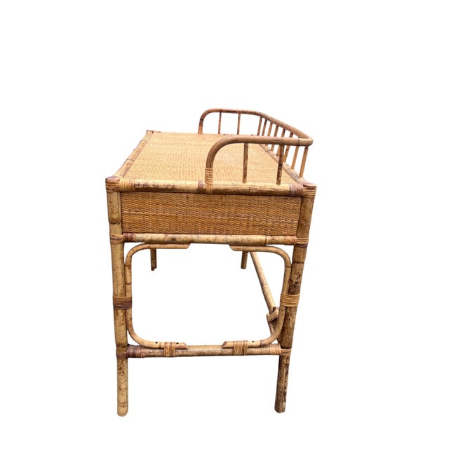 Brown Rattan Wicker Desk For Sale - Image 8 of 18