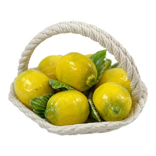 1970s Italian Trompe l'Oeil Terracotta Basket of Lemons For Sale