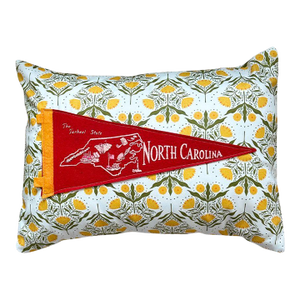 North Carolina Vintage Pennant on New Woven Floral Throw Pillow