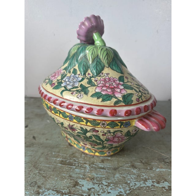 Vintage Late 20th Century Decorative Lotus Flower Tureen For Sale - Image 4 of 10