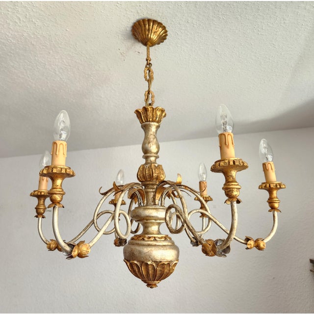 Large Vintage Italian Baroque Hand-Carved Chandelier, 1930s For Sale - Image 6 of 18