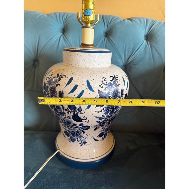 Vintage Pottery Blue Floral Hand Painted Lamp Delft Style For Sale - Image 4 of 12