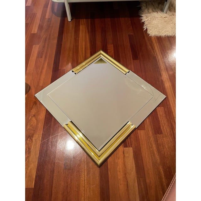 Vintage 1980s Geometric Postmodern Triangular Wall Mirror With Brass Tubular Corner Details For Sale In Chicago - Image 6 of 11