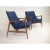 Mid-Century Modern Blue Chenille Mid-Century Lounge Chairs Solid Walnut Frames. - Pair For Sale - Image 3 of 4