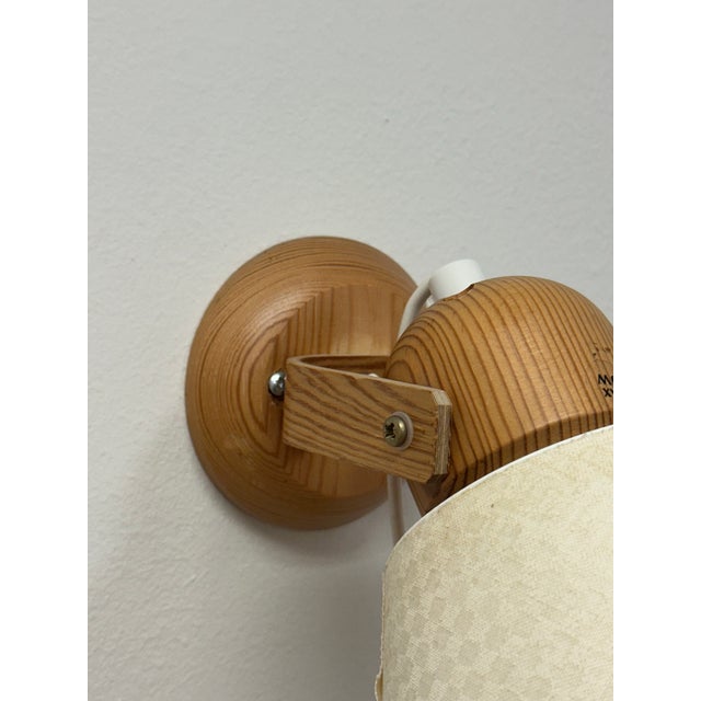 1970s 1970s Swedish Pine and Fabric Wall Lights Solbackens Svarveri - A Pair For Sale - Image 5 of 11