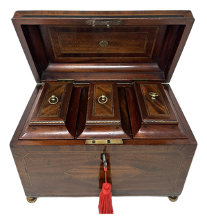 Antique English Wooden Georgian Chippendale Triple Tea Caddy 18c Irish Provenance