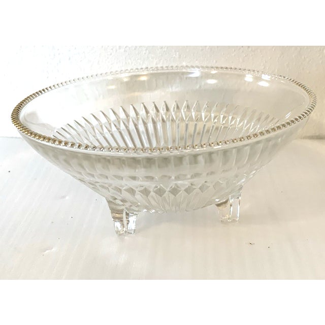 Transparent Vintage Mid Century Modern Jeannette 3-Feet Nut/Candy Bowl Diamond-Paneled Sides Beaded Trim 1950s-70s For Sale - Image 8 of 8