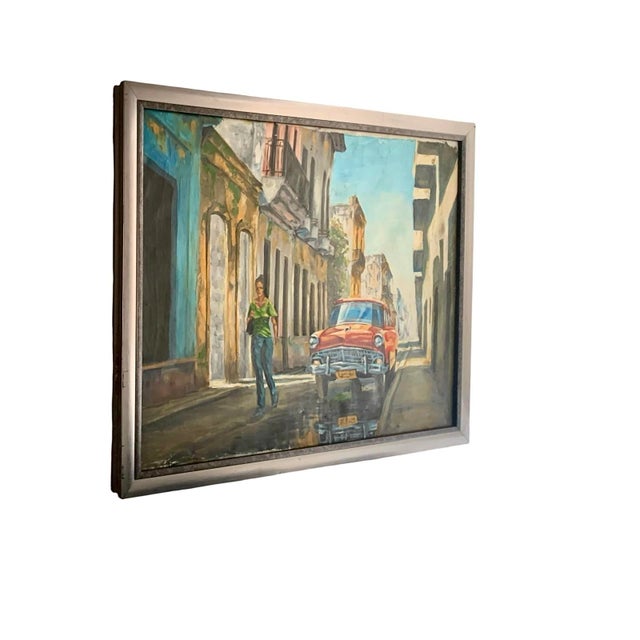 Impressionist Late 20th Century Painting Havana Street Oil on Canvas Vintage Cityscape Caribbean Decor For Sale - Image 3 of 6