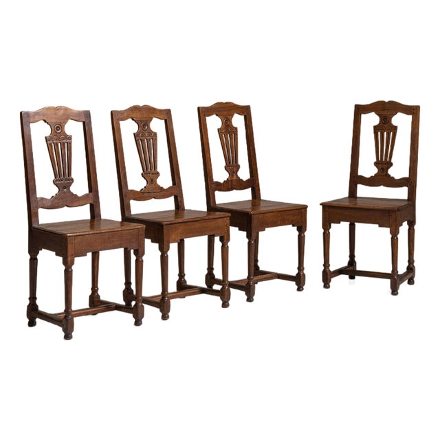 Set of Four 19th Century French Chestnut Brown Eclectic Dining Chairs For Sale