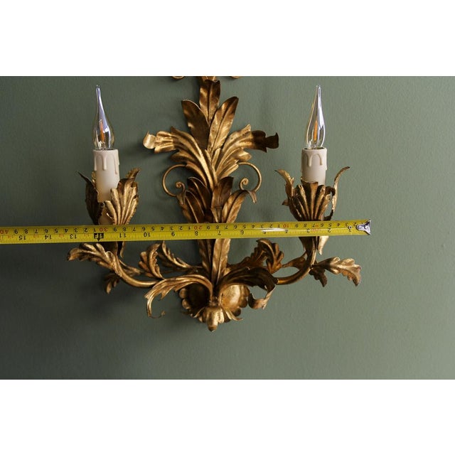 Hollywood Regency Gilt Metal Two-Light Sconce, 1970s For Sale - Image 14 of 18