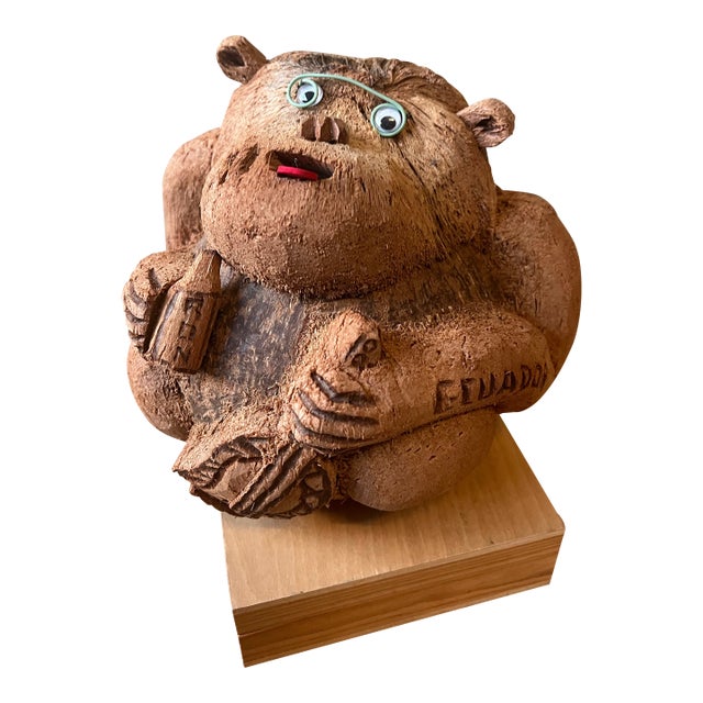 Wooden Carved Monkey Figure Sculpture From Ecuador For Sale