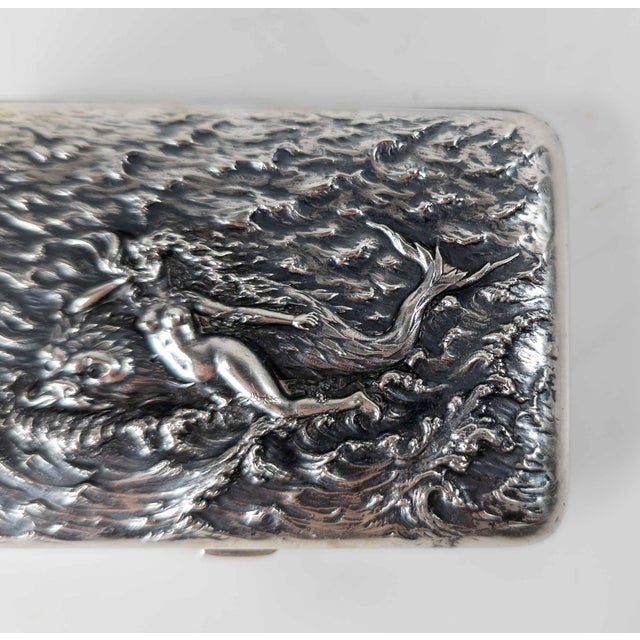 20th Century American Sterling Silver Cigarette Case With Siren & Dolphin by Battin & Co. For Sale - Image 4 of 15
