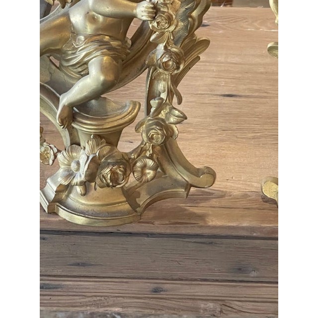 Pair of 19th C. French Gilt Bronze Chenet For Sale - Image 4 of 8