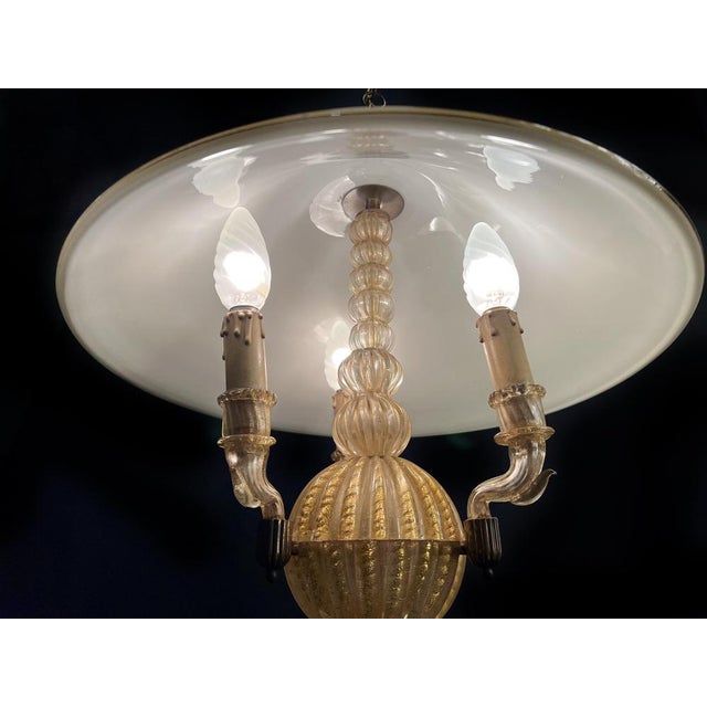 Italian Chandelier with Gold Inclusion by Barovier & Toso, 1940s For Sale - Image 3 of 16