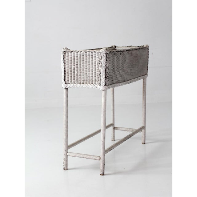 Antique White Wicker Plant Stand With Removable Metal Liner For Sale - Image 14 of 18