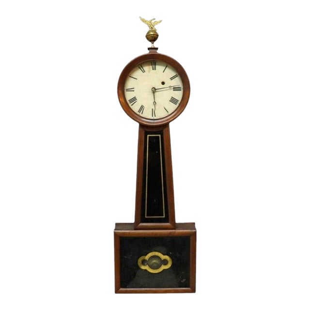Federal Mahogany Banjo Clock With 2 Eglomise Panels & Eagle Finial C1860 For Sale