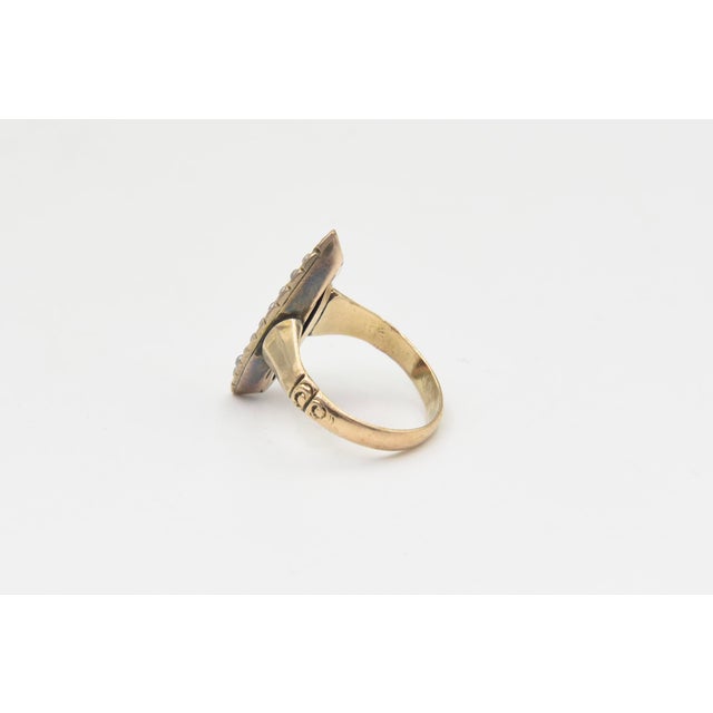 Metal Antique Victorian 14k Gold Garnet and Seed Pearl Navette Ring, Size 5 For Sale - Image 7 of 12