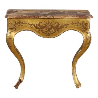 Antique 19th Century Gilded Wood Console with Marble Top, Italy For Sale