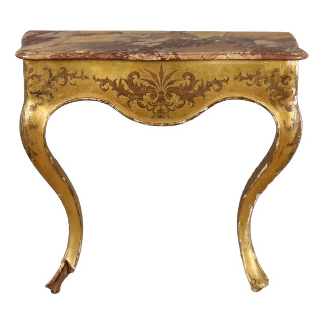 Antique 19th Century Gilded Wood Console with Marble Top, Italy For Sale