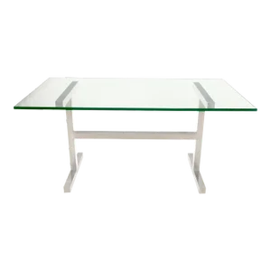 Square Stainless Profile Base Glass Top Dining Writing Work Station Table