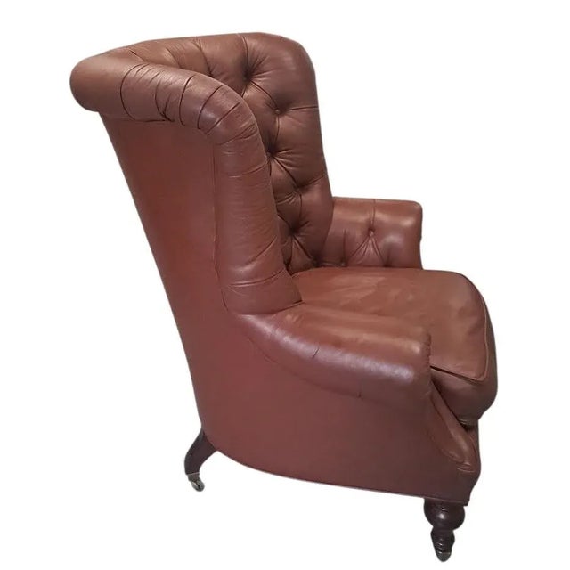 Lillian August Lilian August Leather English Tufted Writers Chair For Sale - Image 4 of 8