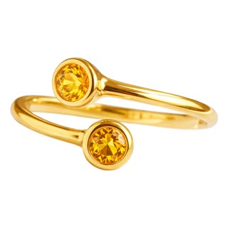 Citrine Round Cut Bezel-Set Open Band Ring – November Birthstone Gold Ring Us 7 For Sale