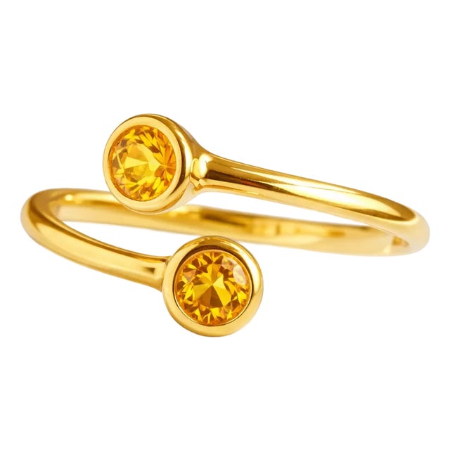 Citrine Round Cut Bezel-Set Open Band Ring – November Birthstone Gold Ring Us 7 For Sale