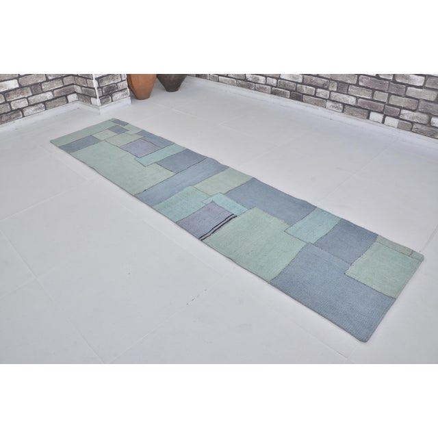 Blue Mid 20th Century Turqouise Tribal Anatolian Runner For Sale - Image 8 of 10