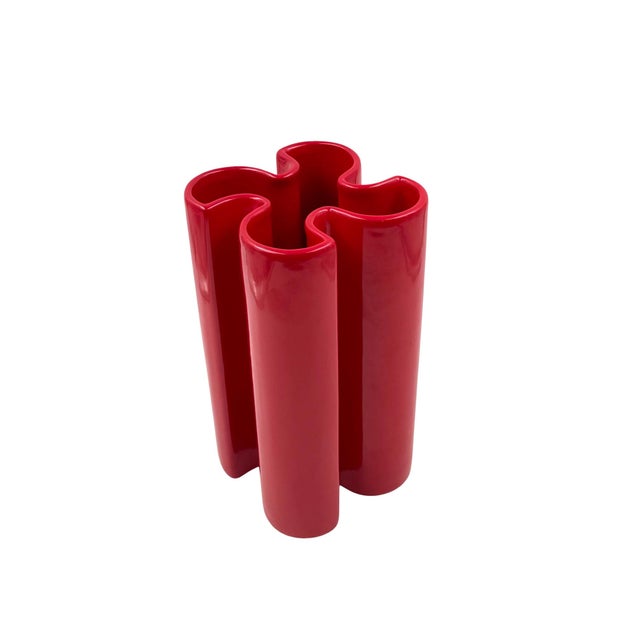 1970s Franco Bettonica, Space Age Rare Red Ceramic Vase, Gabbianelli Italy Ca. 1970 For Sale - Image 5 of 12