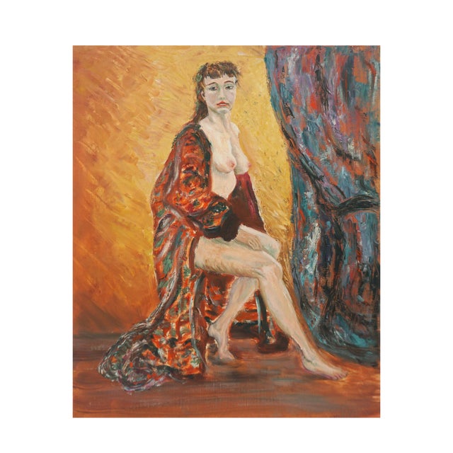 Mid Century Seated Nude Figure With Red Robe by Genevieve Rogers For Sale