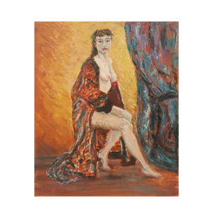 Mid Century Seated Nude Figure With Red Robe by Genevieve Rogers
