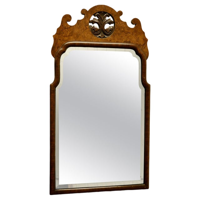 Antique Burr Walnut Wall Hanging Mirror, 1880s For Sale