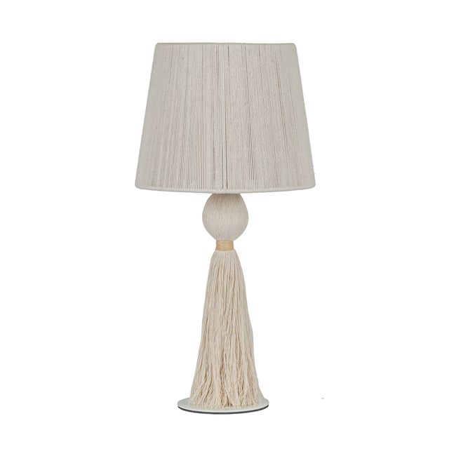 Metal Samba White Cotton Tassel String Table Lamp For Sale - Image 7 of 7