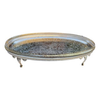 English Art Deco Oval Silver-Plated Tray, 1920s For Sale