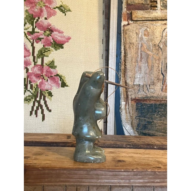 1970s Indigenous Hunter Pnw Carved Stone Art Figurine For Sale - Image 4 of 8