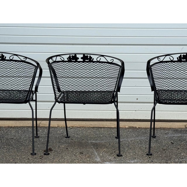 Woodard Furniture Co. Vintage Woodard Style Outdoor Wrought Iron Arm Chairs – Set of 4 For Sale - Image 4 of 12