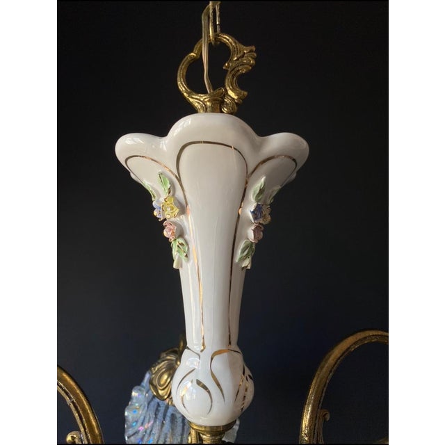 Gold Vintage Ceramic and Glass Chandelier, 1960s For Sale - Image 8 of 18