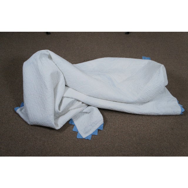 Antique Folk Art Stitched Woven Floral Labyrinth Star Sawtooth Quilt Blanket For Sale - Image 11 of 13