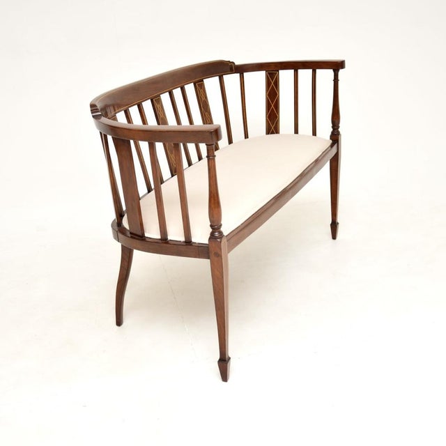 Antique Edwardian Inlaid Walnut Settee, 1900 For Sale - Image 3 of 13