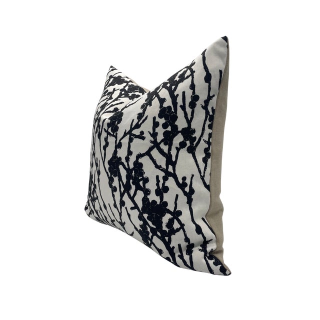 Pair of handcrafted pillows fashioned with Peter Fasano Off Shoot in Midnight fabric on the front and backed in a flax...