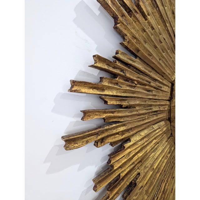 Large Sun Mirror in Carved and Gilded Wood, 1950s For Sale - Image 12 of 18